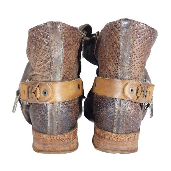 A.S.98 Women's Scully 40 US9-9,5 Brown Distressed Leather Flap Biker Boots - Picture 10 of 12